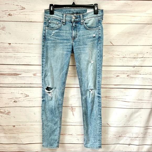Rag & Bone Double Wash Light Distressed Skinny Ankle Jeans - Picture 6 of 10
